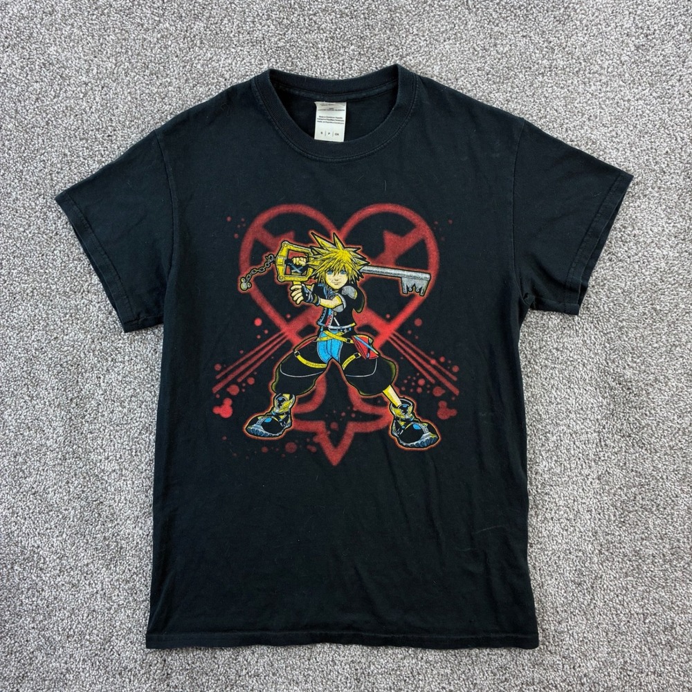 Vintage Y2k Kingdom Hearts Shirt Mens Small Black Sora Keyblade Disney Square